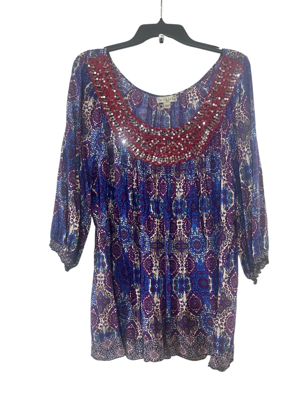 live and let live Beaded Scoop-Neck Tunic in Purple and Blue